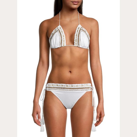 NEW Ramy Brook Sizes M, XL, Womens Topanga Bikini Metallic Crochet Top - White - Picture 3 of 6